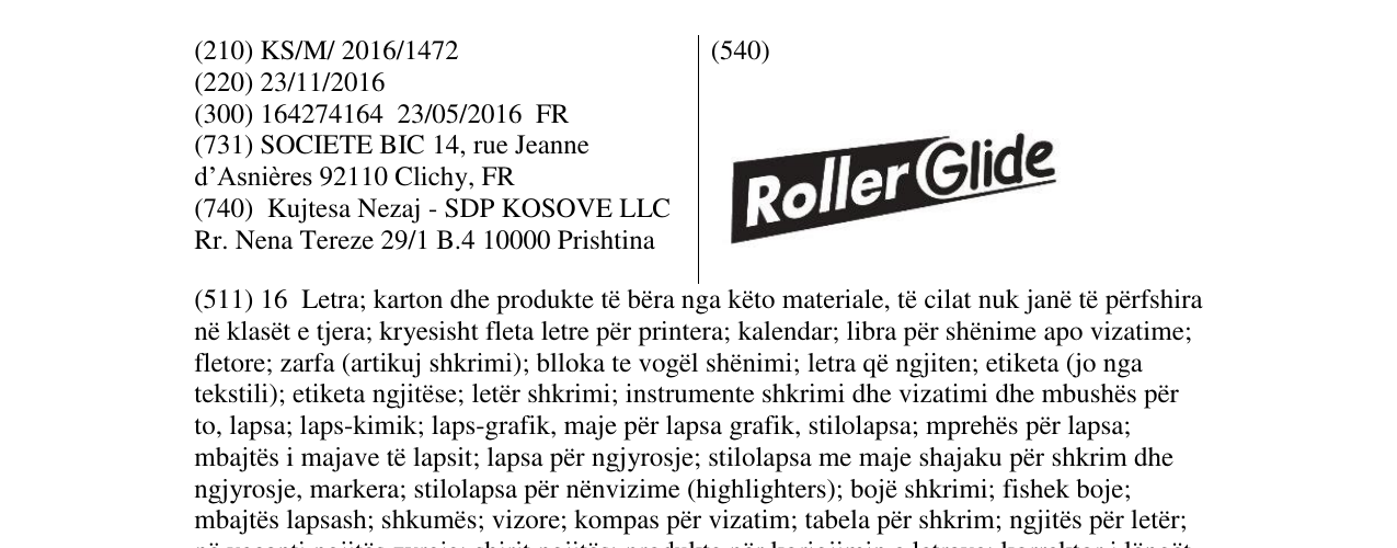 Zëri i markës Roller Glide në buletin