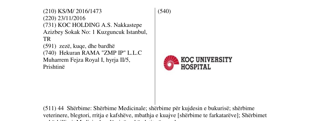 Zëri i markës KOÇ UNIVERSITY HOSPITAL në buletin