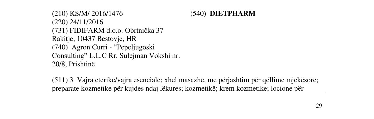 Zëri i markës DIETPHARM në buletin