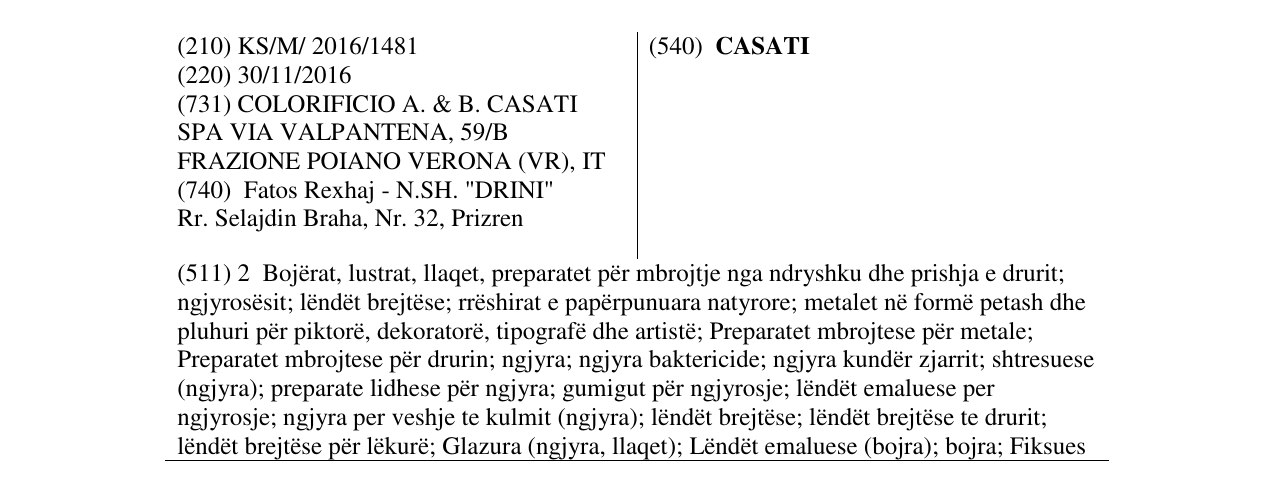 Zëri i markës CASATI në buletin