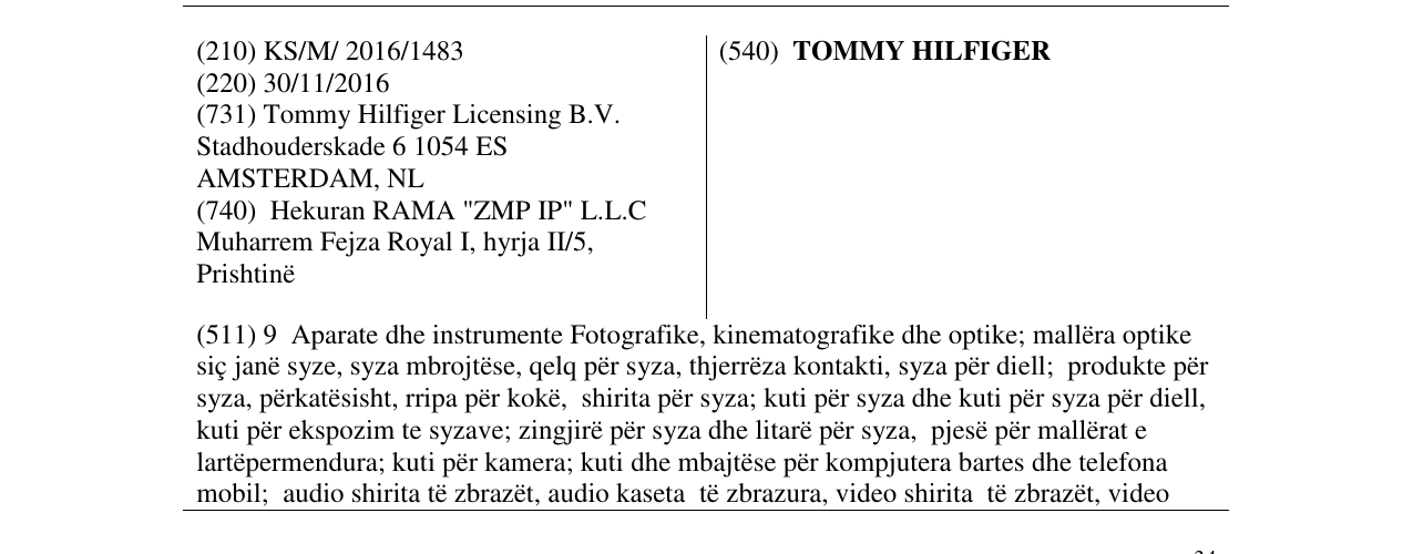 Zëri i markës TOMMY HILFIGER në buletin