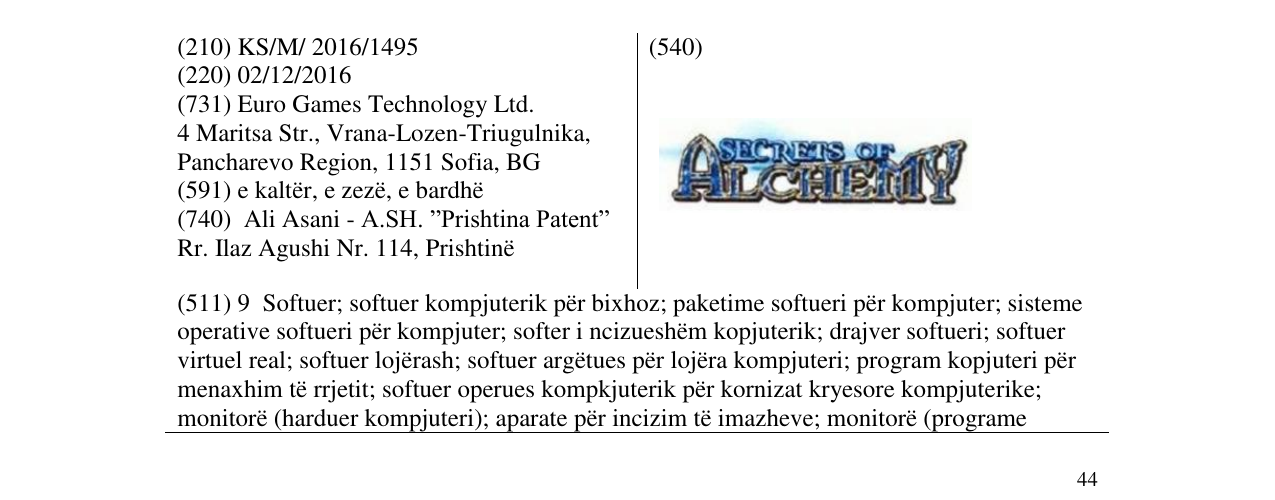 Zëri i markës SECRETS OF ALCHEMY në buletin
