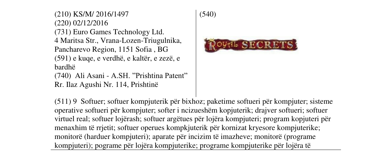 Zëri i markës ROYAL SECRETS në buletin