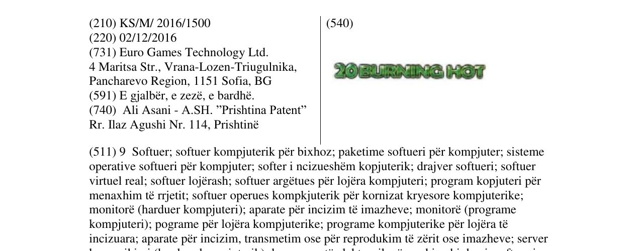 Zëri i markës 20 BURNING HOT në buletin