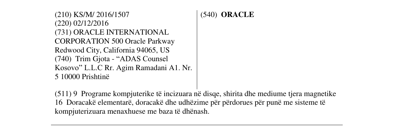 Zëri i markës ORACLE në buletin