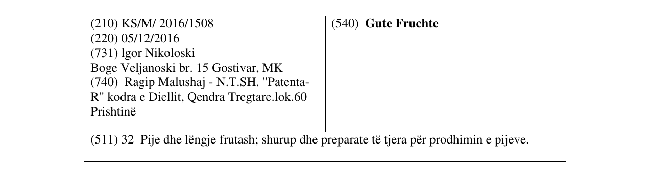 Zëri i markës Gute Fruchte në buletin