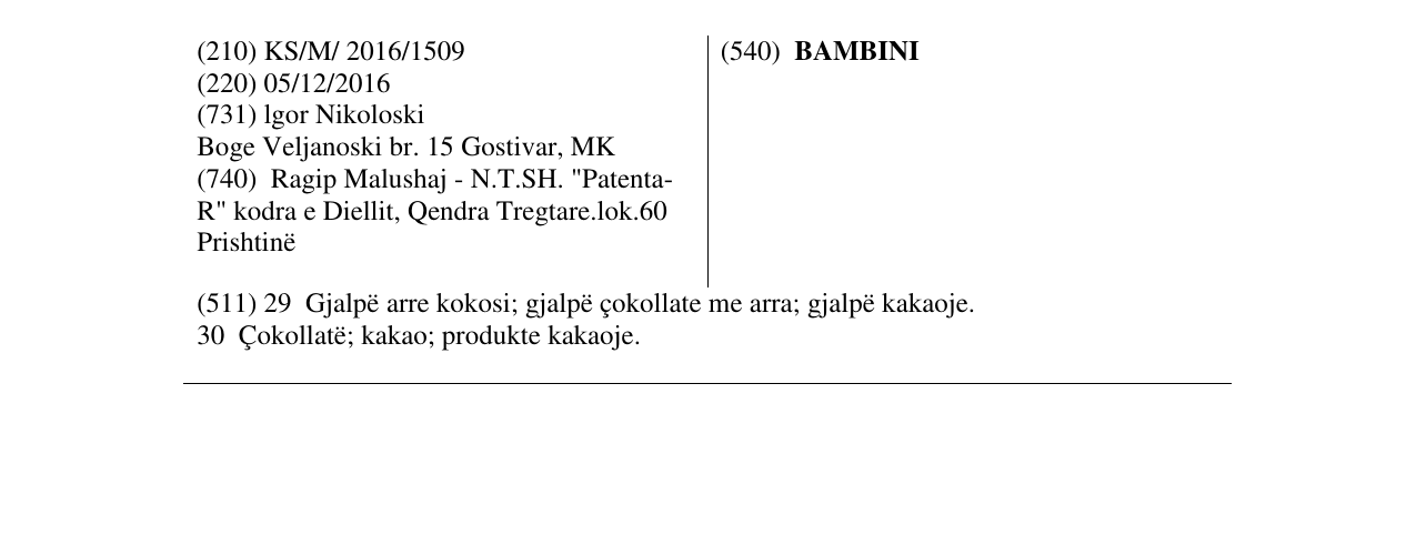 Zëri i markës BAMBINI në buletin