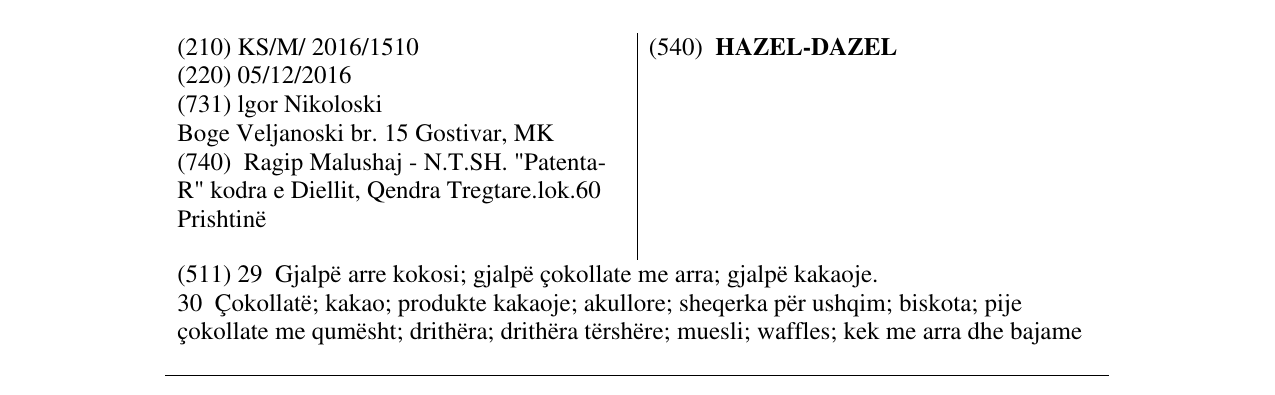 Zëri i markës HAZEL-DAZEL në buletin