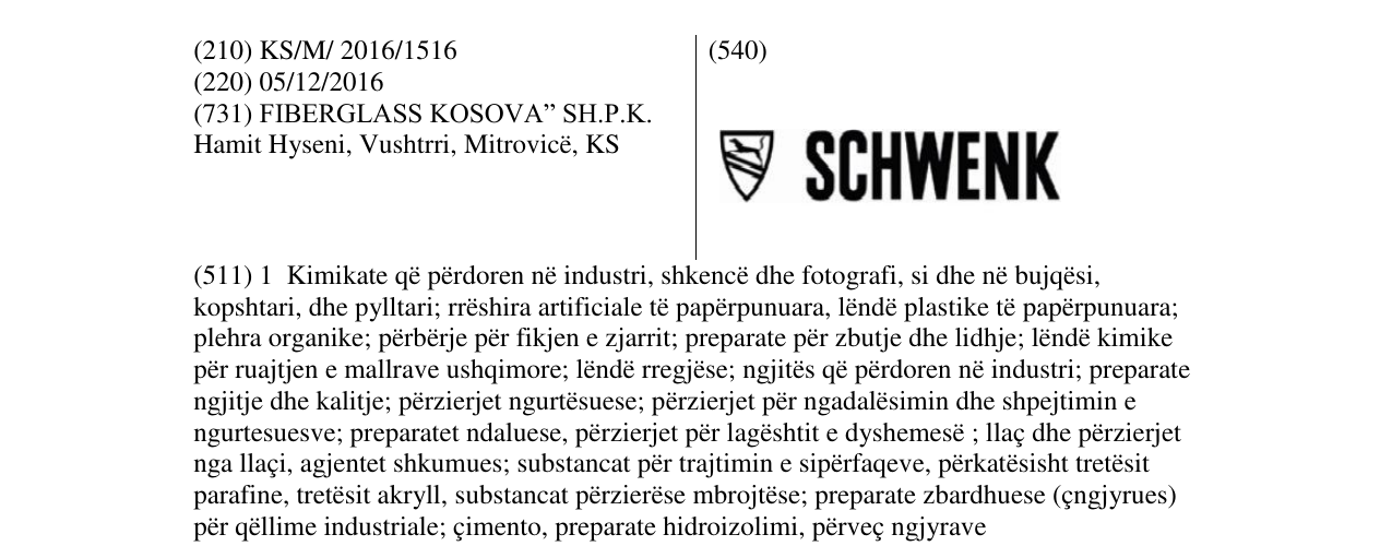 Zëri i markës SCHWENK në buletin
