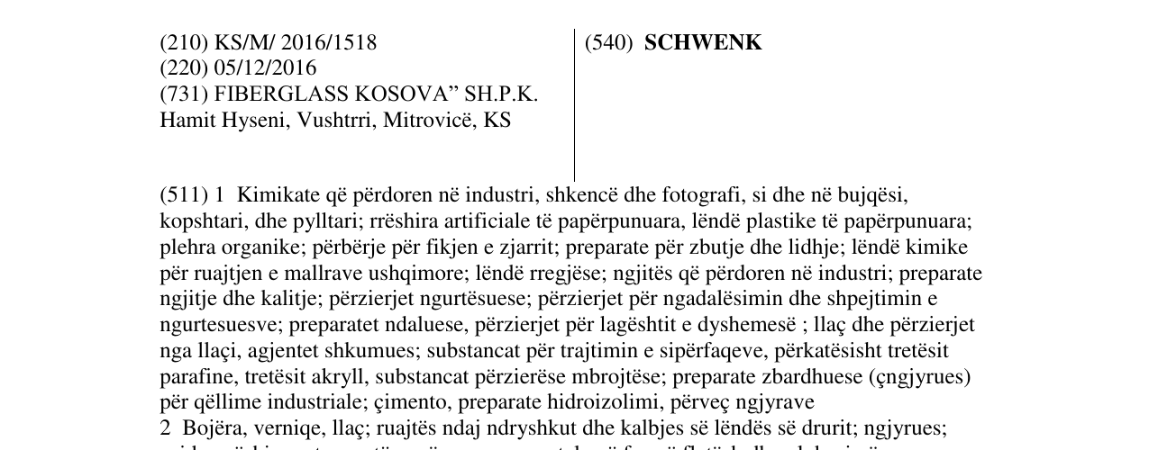 Zëri i markës SCHWENK në buletin