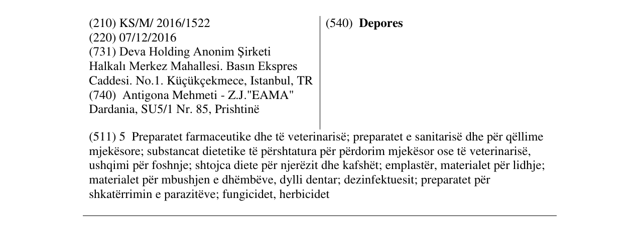 Zëri i markës Depores në buletin