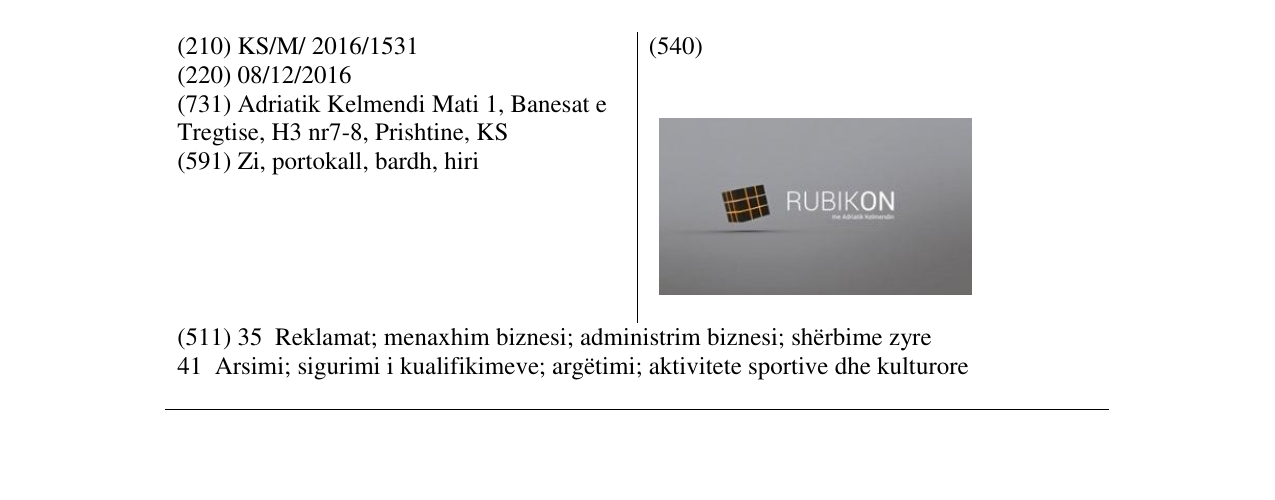 Zëri i markës RUBIKON në buletin
