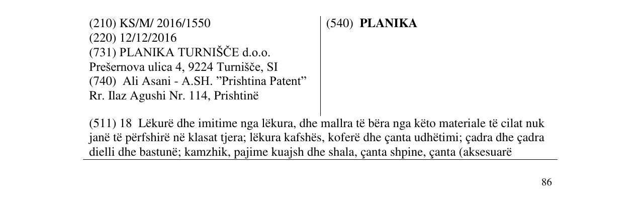 Zëri i markës PLANIKA në buletin