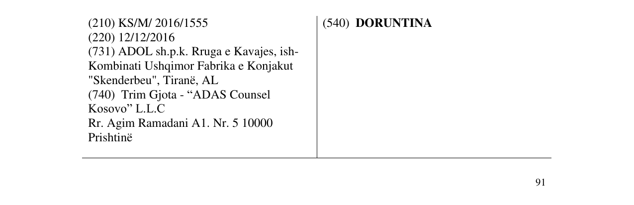 Zëri i markës DORUNTINA në buletin