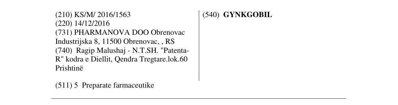 Zëri i markës GYNKGOBIL në buletin
