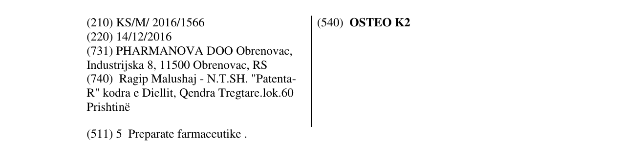 Zëri i markës OSTEO K2 në buletin