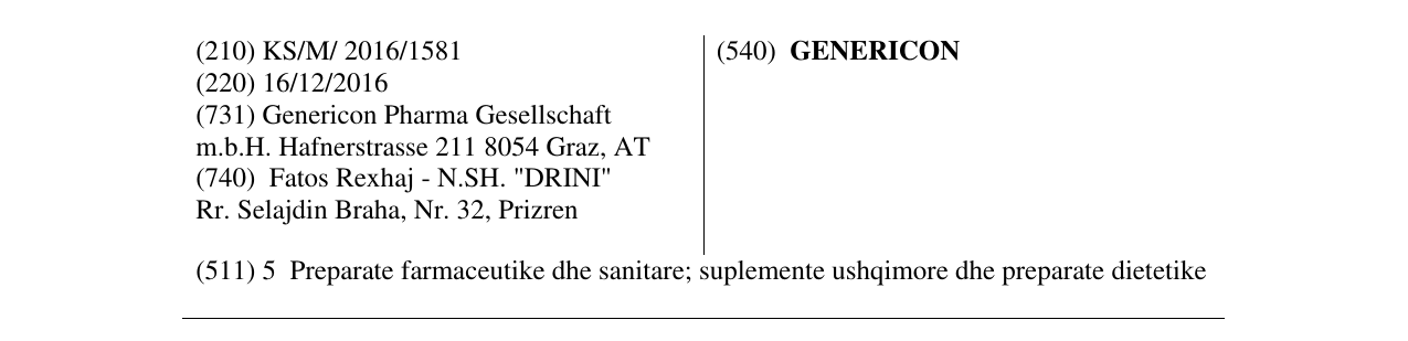 Zëri i markës GENERICON në buletin