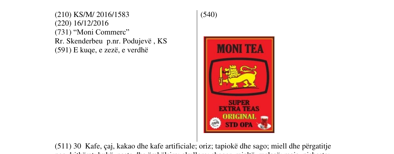 Zëri i markës MONI TEA në buletin
