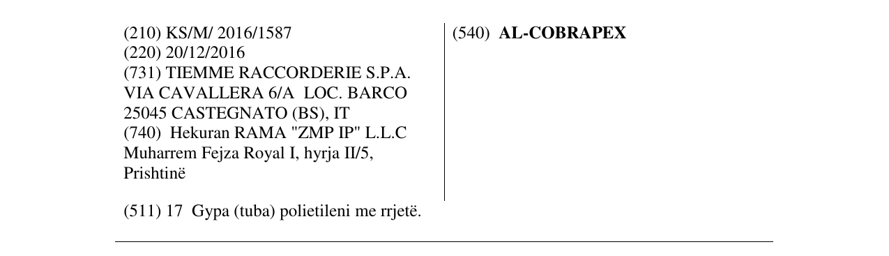 Zëri i markës AL-COBRAPEX në buletin