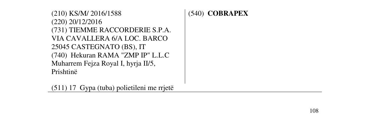 Zëri i markës COBRAPEX në buletin