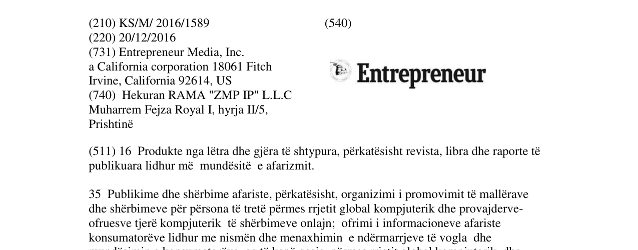Zëri i markës Entrepreneur në buletin