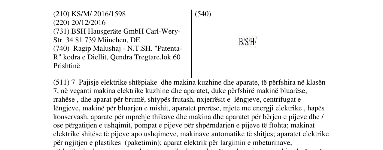 Zëri i markës B/S/H/ në buletin