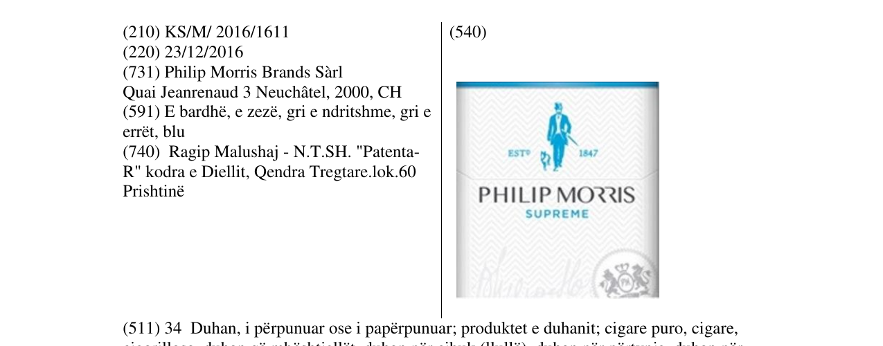 Zëri i markës PHILIP MORRIS në buletin