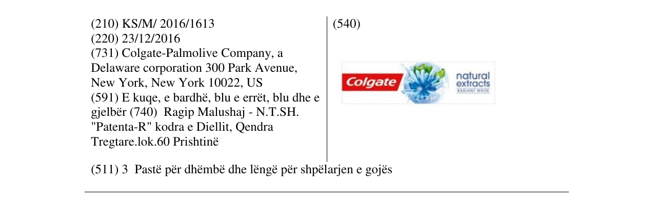 Zëri i markës Colgate natural extracts në buletin