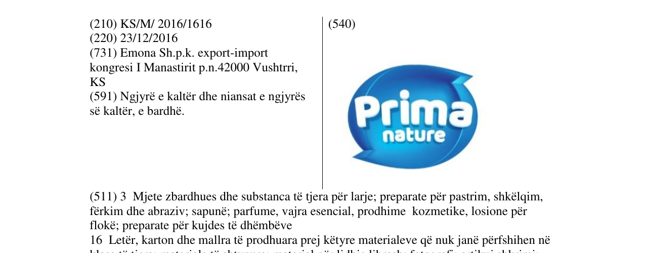 Zëri i markës Prima nature në buletin