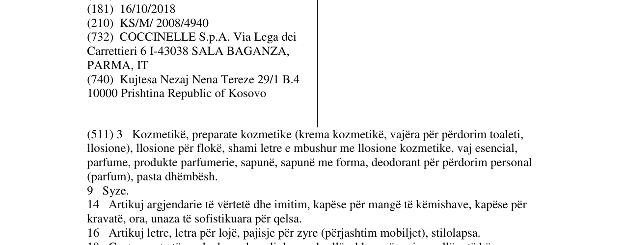 Zëri i markës COCCINELLE në buletin