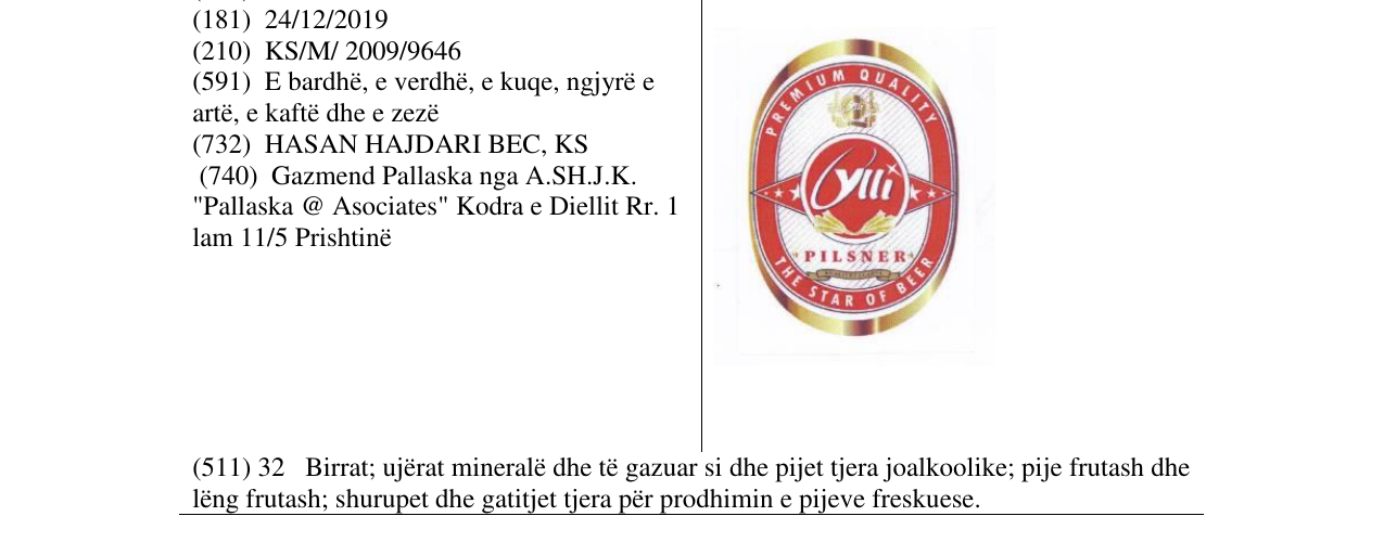 Zëri i markës YLLI PILSNER në buletin