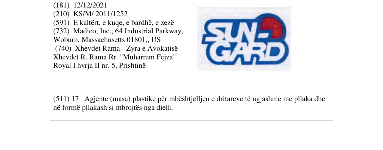 Zëri i markës SUN GARD në buletin