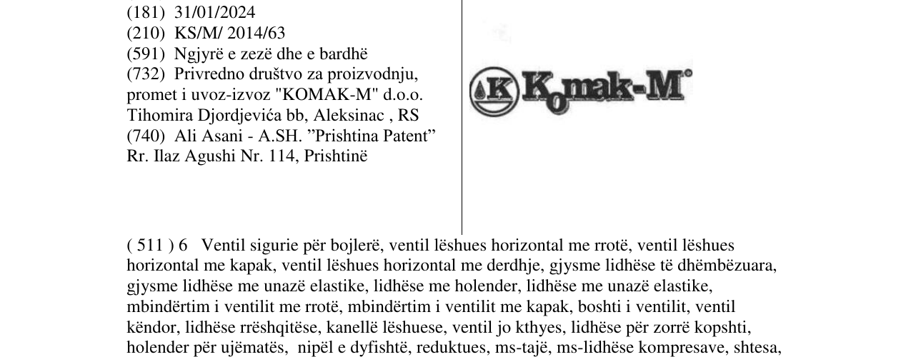 Zëri i markës k Komak - M në buletin