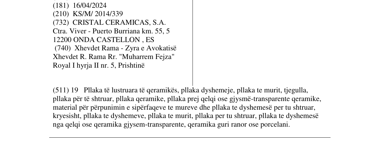 Zëri i markës CRISTACER në buletin