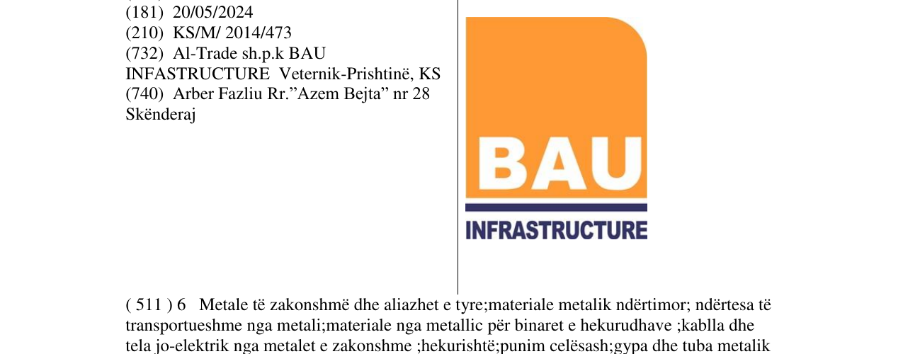 Zëri i markës BAU INFRASTRUCTURE në buletin