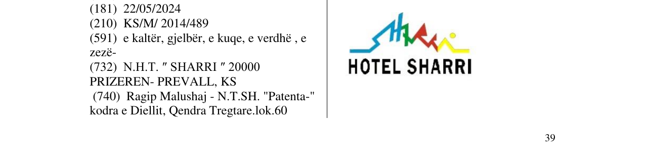 Zëri i markës HOTEL SHARRI në buletin