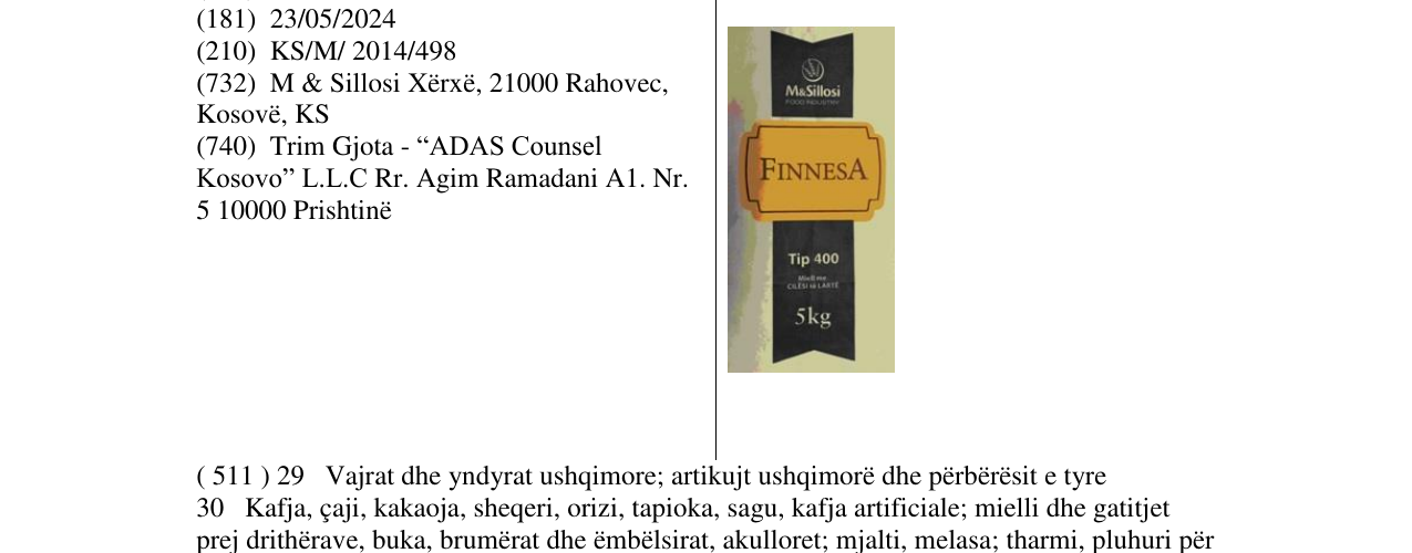 Zëri i markës FINNESA Tip 400 5kg në buletin