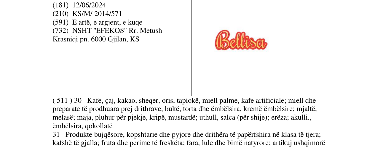 Zëri i markës Bellisa në buletin