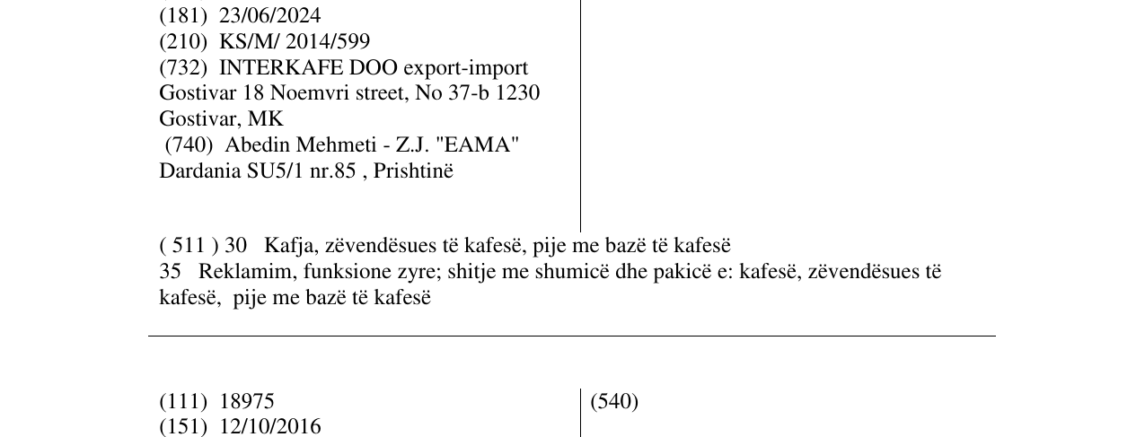 Zëri i markës BON CAFFE në buletin