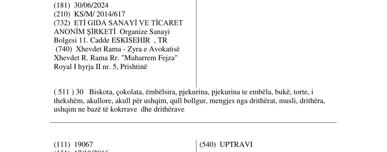 Zëri i markës ETİ Mornio në buletin