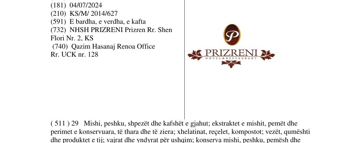 Zëri i markës PRIZRENI në buletin