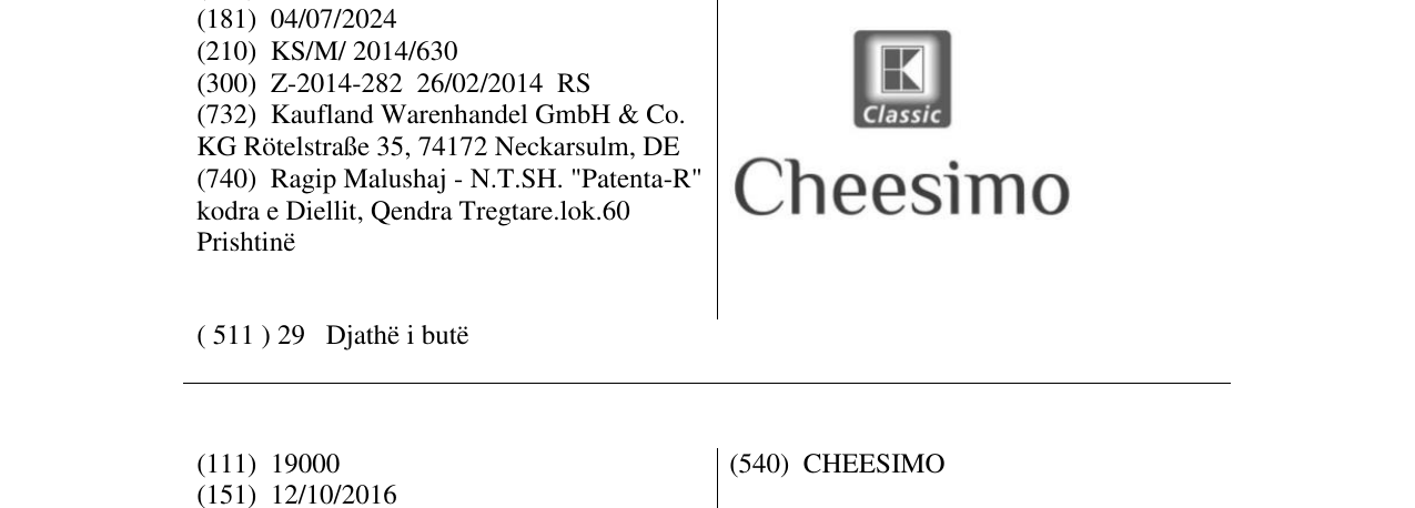 Zëri i markës Cheesimo Classic në buletin