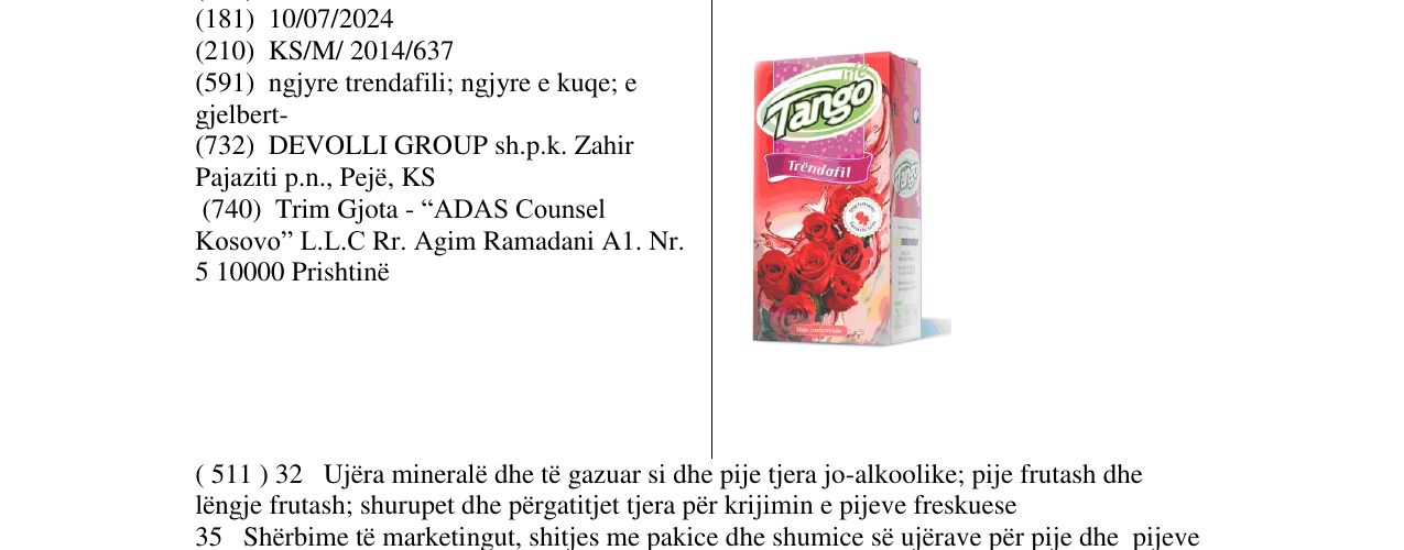 Zëri i markës Tango Trëndafil në buletin