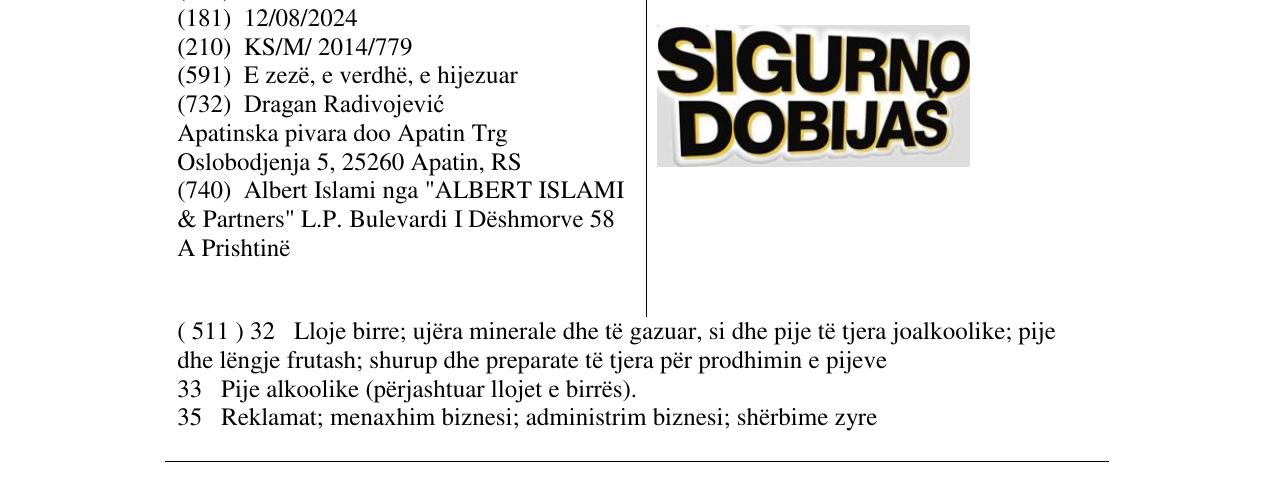 Zëri i markës SIGURNO DOBIJAS në buletin