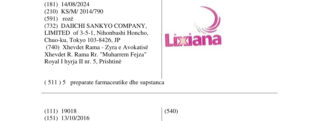 Zëri i markës Lixiana në buletin