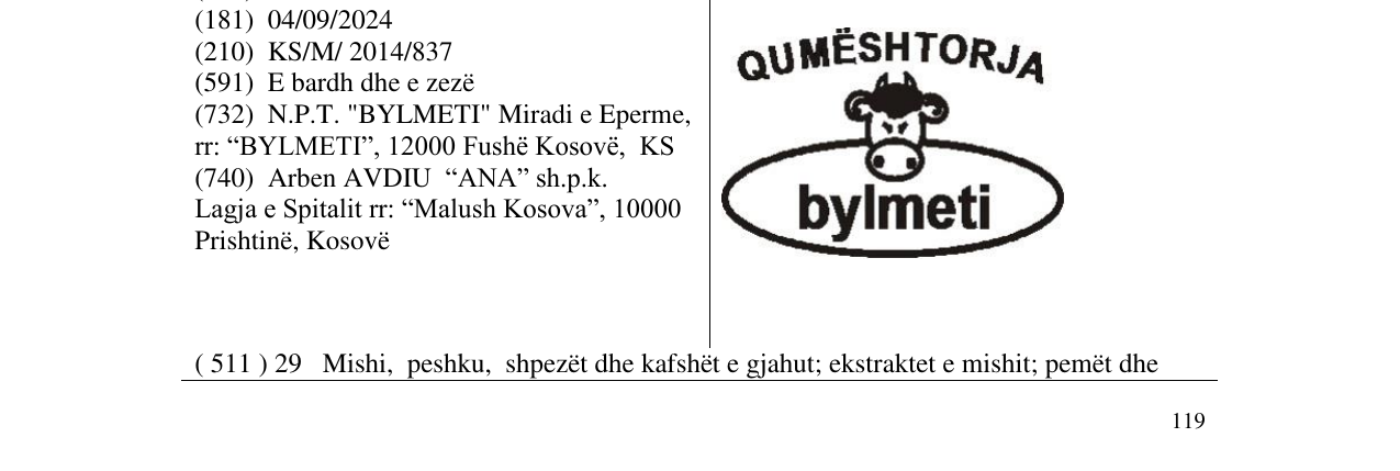 Zëri i markës QUMËSHTORJA bylmeti në buletin