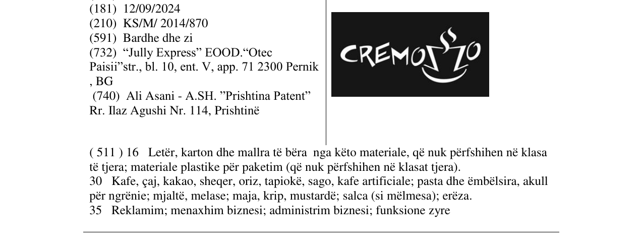 Zëri i markës CREMOZZO në buletin