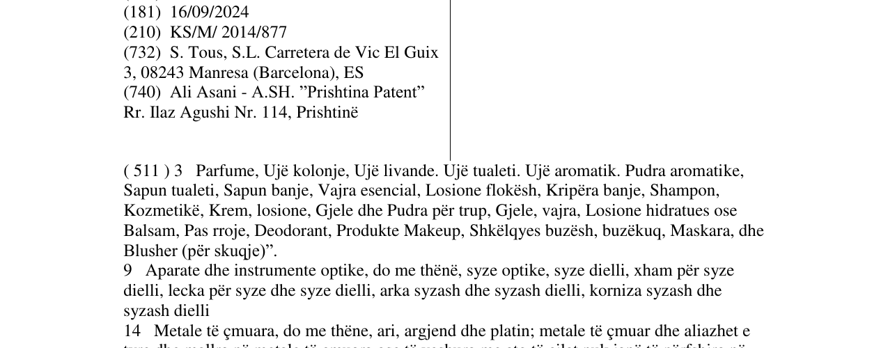 Zëri i markës TOUS në buletin