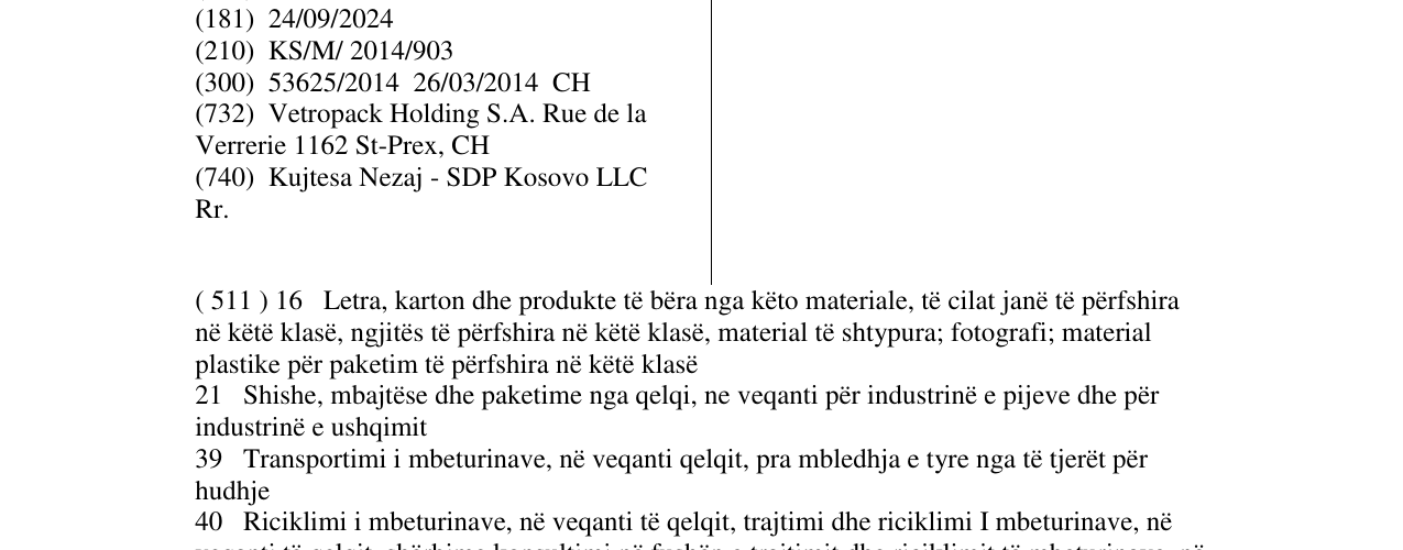 Zëri i markës VETROPACK në buletin