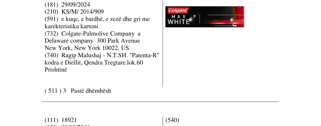 Zëri i markës Colgate MAX WHITE në buletin